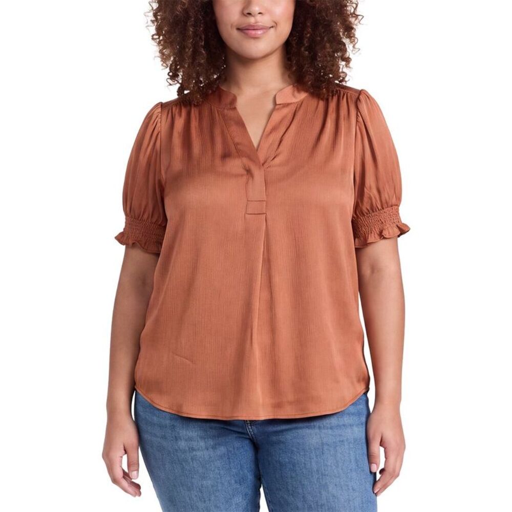 Anne Klein Womens  Plus Y Neck Blouse, Brown